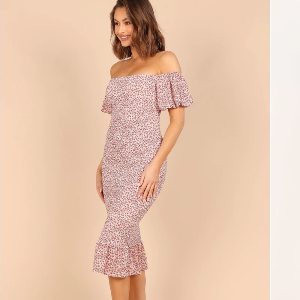 Petal and pup off the shoulder Claire Shirred Bodycon